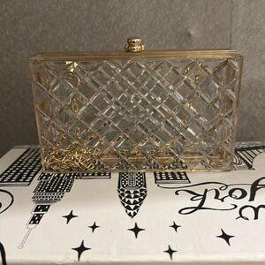 Womens Clear Purse Clutch Bag Shoulder Handbag With Removable Gold Chain Strap